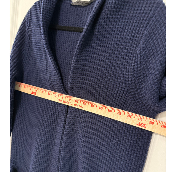 Jenni Kayne XS Waffle Knit CASHMERE Wool Hooded Cardigan Sweater Coat Navy 2 4 - Picture 7 of 8